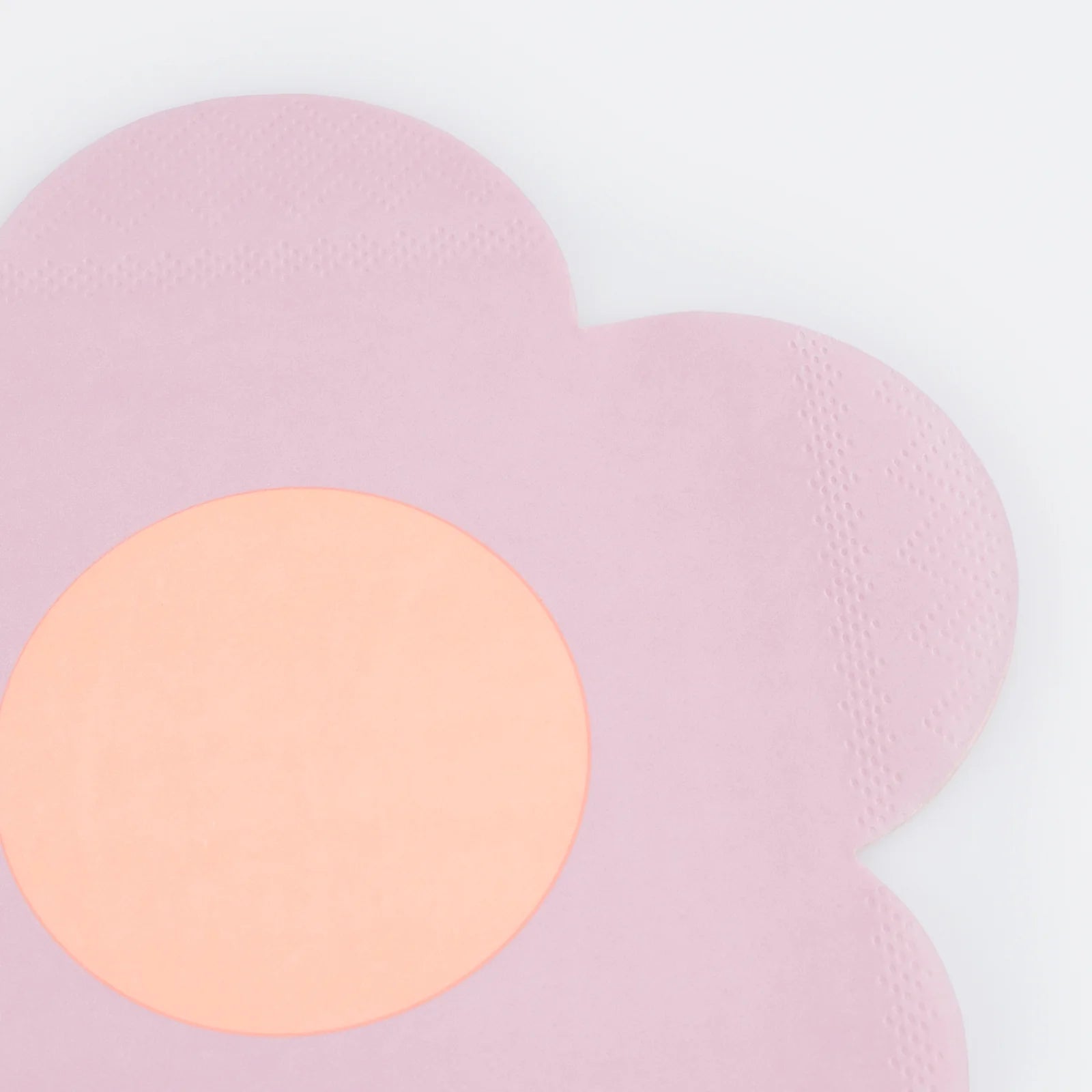 Details of pink flower die-cut napkin from Momo Party's Happy Face Icons Diecut Napkins by Meri Meri. This set of napkins are perfect for any happy celebration. Be it a groovy themed party or a retro nostalgia themed celebration.