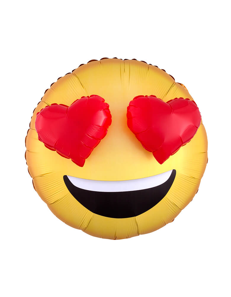 Anagram Balloons - 39075 3D Emoticon Heart Eyes EZ-Fill® Multi-Balloon P60. This 3D emoji heart eyes balloon featuring a happy face emoji foil balloon with 3d heart shaped eye on it, it is a perfect way to express your love! It includes a self-sealing valve, preventing the gas from escaping after it's inflated.