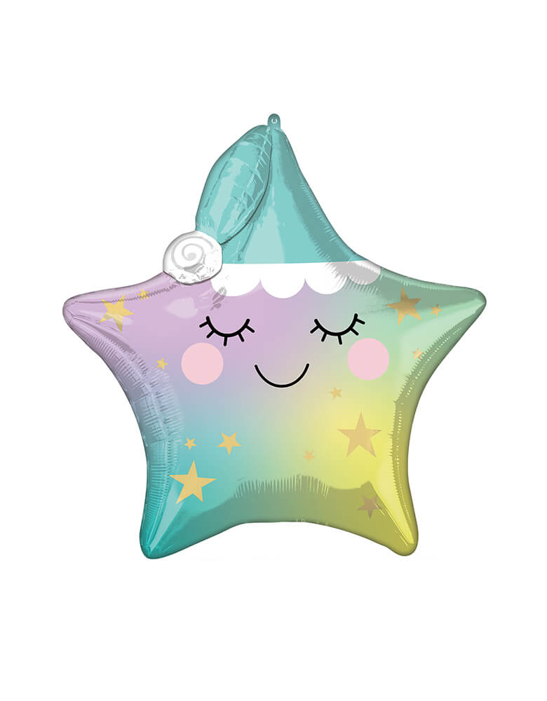 Anagram Balloons - 41548-sleepy-little-star. Accent your baby shower themed party with this 35" star shaped Sleepy Little Star foil mylar balloon. This balloon is perfect for a sweet baby shower or a twinkle twinkle little star themed party!