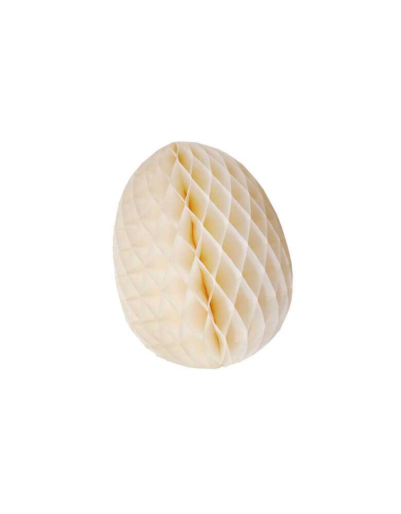 Devra Party - 9 inch Honeycomb Egg decoration in ivory color. This honeycomb egg decorations is a great way to set the stage for your Easter or spring themed event! The eggs are crafted from the finest honeycomb tissue paper and come with an attached hanging string. Hang them from the ceiling or open half-way to attach to the wall for a fun photo backdrop.