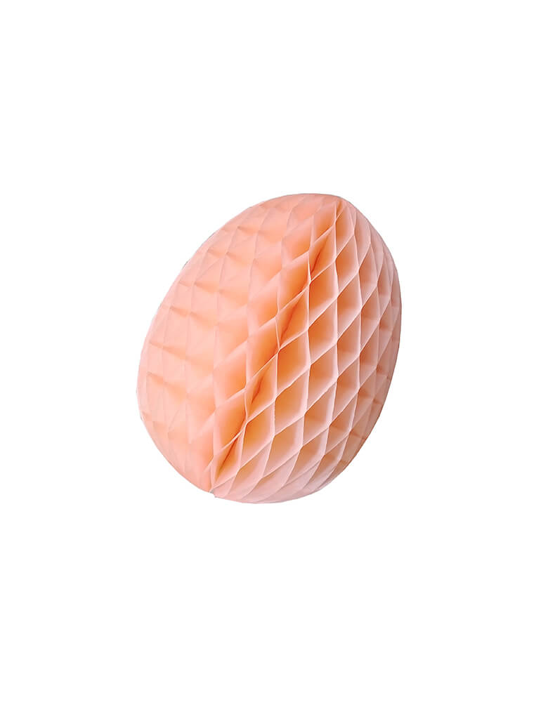 Devra Party - 9 inch Honeycomb Egg decoration in peach color. This honeycomb egg decorations is a great way to set the stage for your Easter or spring themed event! The eggs are crafted from the finest honeycomb tissue paper and come with an attached hanging string. Hang them from the ceiling or open half-way to attach to the wall for a fun photo backdrop.