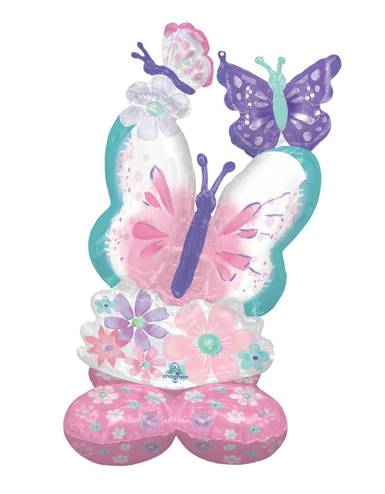 Anagram Balloons - 42809 Flutters Butterfly CI: AirLoonz™ Large P70. his Butterfly AirLoonz balloon stands 44" high when fully inflated and is designed to be inflated with air only. Accent your butterfly, fairy or garden themed birthday party with this giant pastel purple, pink, mint toned butterfly foil mylar balloon!