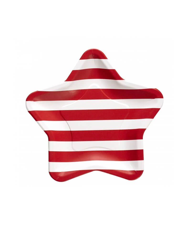 CR Gibson Signature - Americana Lunch Dinner Plate. This 8 inches Americana Striped Star Paper Plates, featuring star shape with festive red striped design, it will Make your 4th of July celebration extra fun 