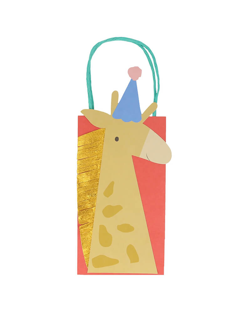 Momo Party's Animal Parade party bags by Meri Meri. Featuring a lion, a crocodile, a giraffe and an elephant, with their eye-catching embellishments they make great gift bags too. These make great party favor bags for a "Wild One" first birthday party or a "Two Wild" second birthday party for babies.