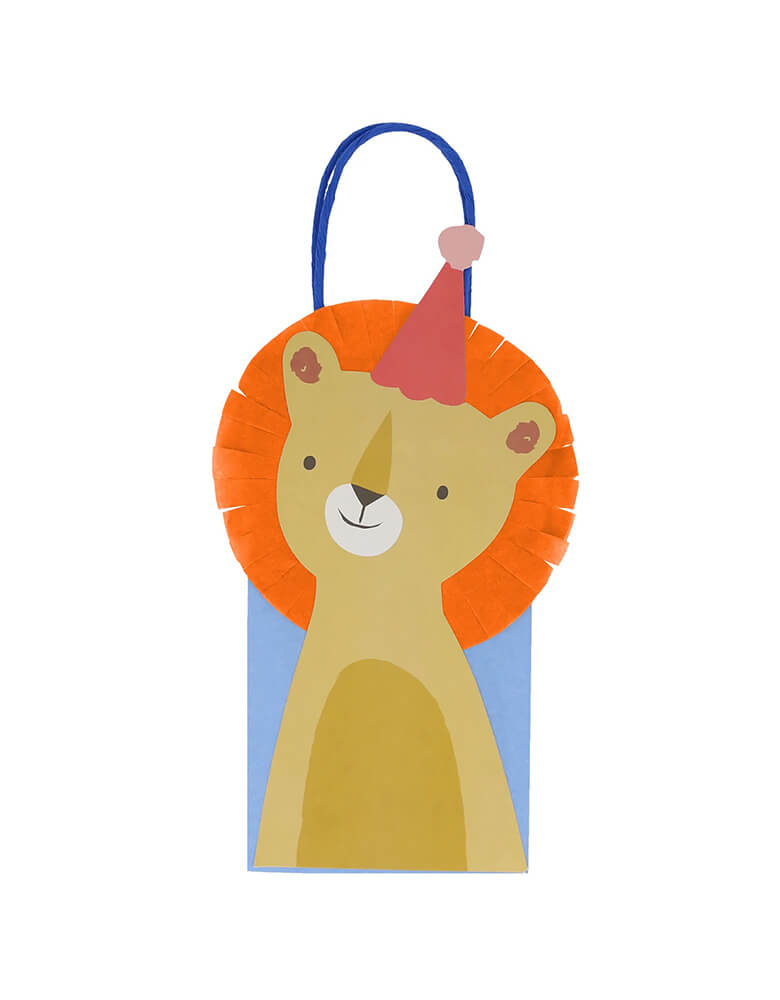 Momo Party's Animal Parade party bags by Meri Meri. Featuring a lion, a crocodile, a giraffe and an elephant, with their eye-catching embellishments they make great gift bags too. These make great party favor bags for a "Wild One" first birthday party or a "Two Wild" second birthday party for babies.