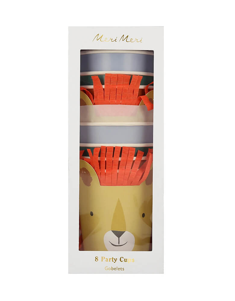 Momo Party's 9oz animal parade party cups by Meri Meri, comes in a set of 8 party cups in 4 designs of 4 designs: monkey, elephant, crocodile and lion, these adorable party cups are 3D dimensional and are perfect for kid's zoo, safari, or jungle themed birthday party, or even baby's "Wild One" first birthday party or a "Two Wild" second birthday party!