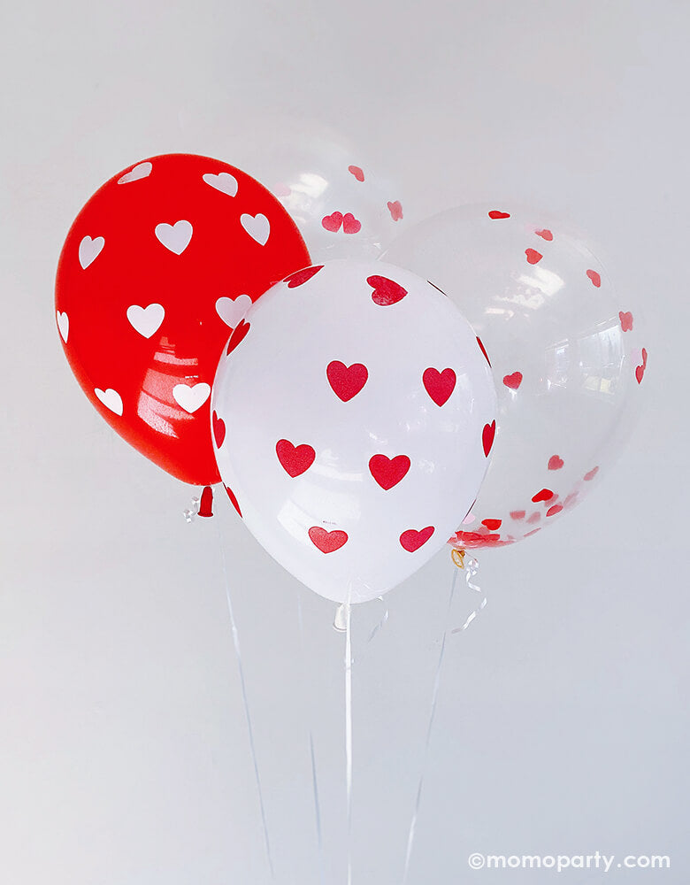 Assorted Heart Latex Balloon Mix - Red & White (Set fo 6)