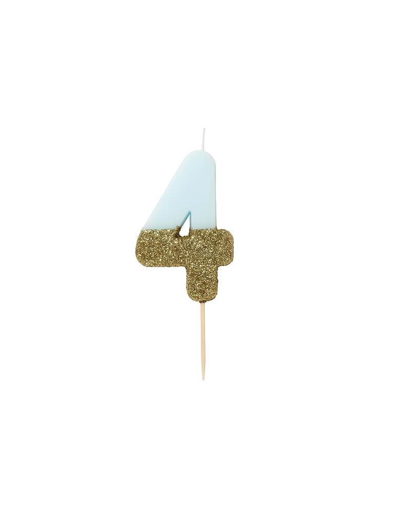 Talking Tables - We Heart Birthday Blue Glitter Candle - Number 4 Candle in Blue and Gold Glitter