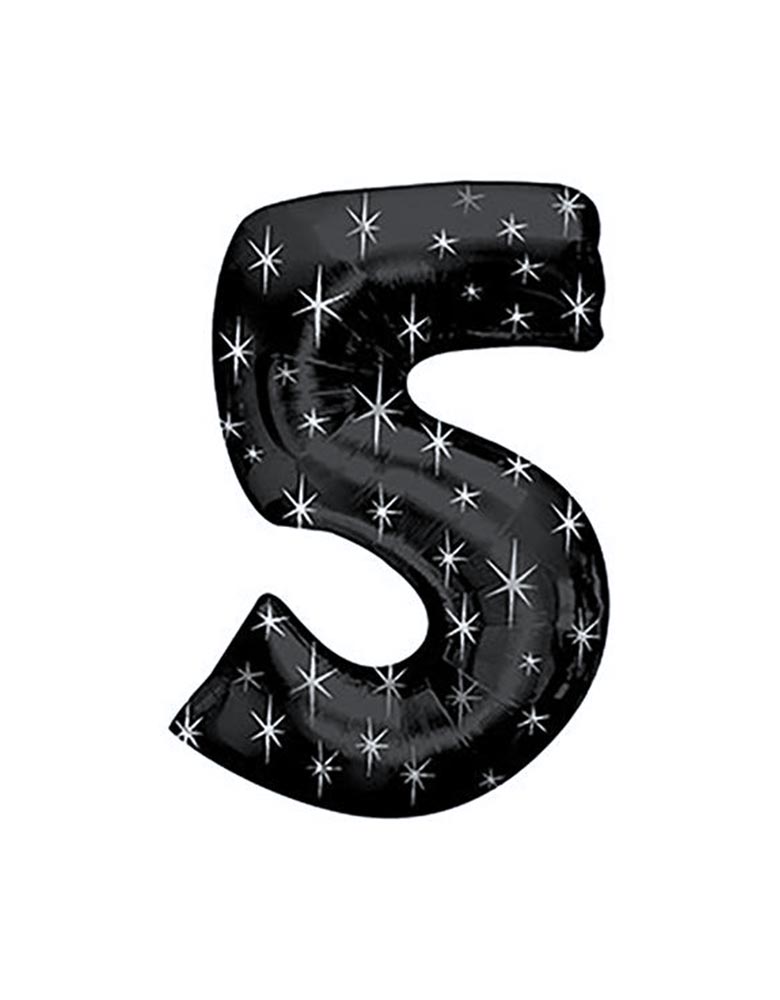 38" Black Sparkle Five Jumbo Number Balloon for 5 years old