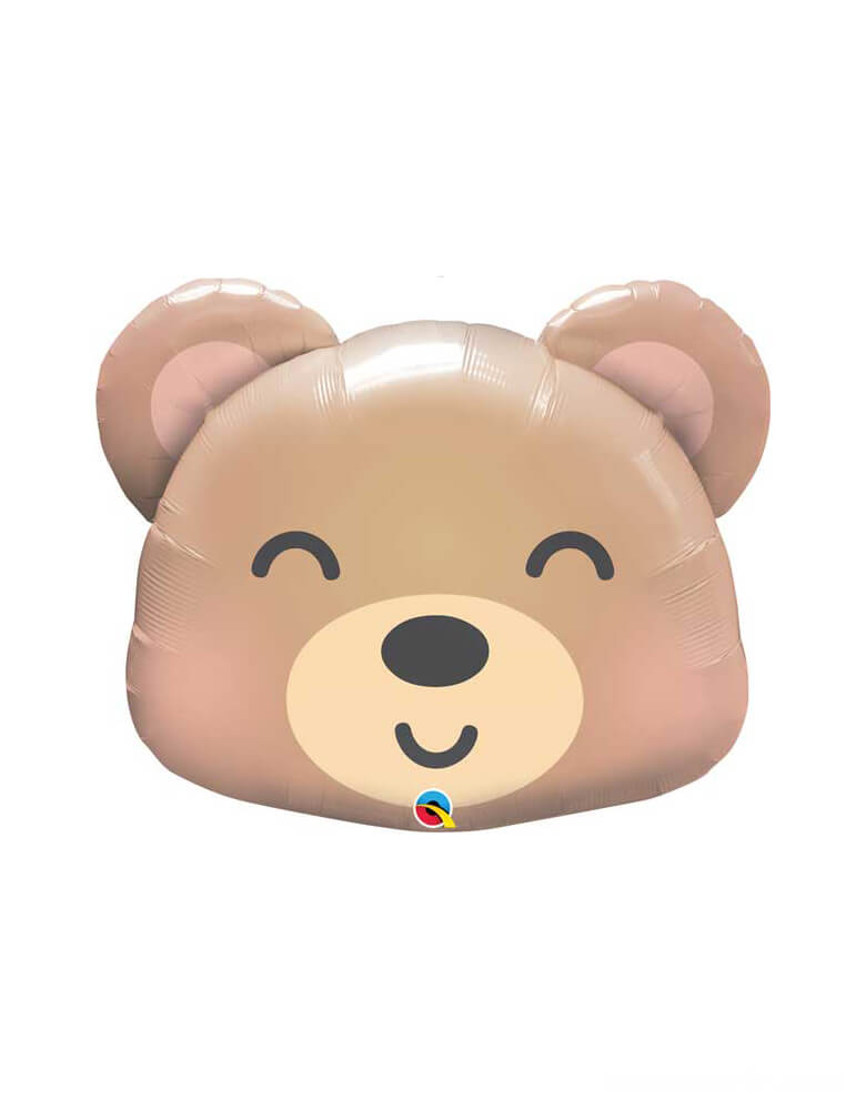 Momo Party's 31" baby bear face shaped foil balloon by Qualatex Balloons. With a cute design, it's perfect for a boy's baby shower or kid's woodland  or camping themed birthday party.