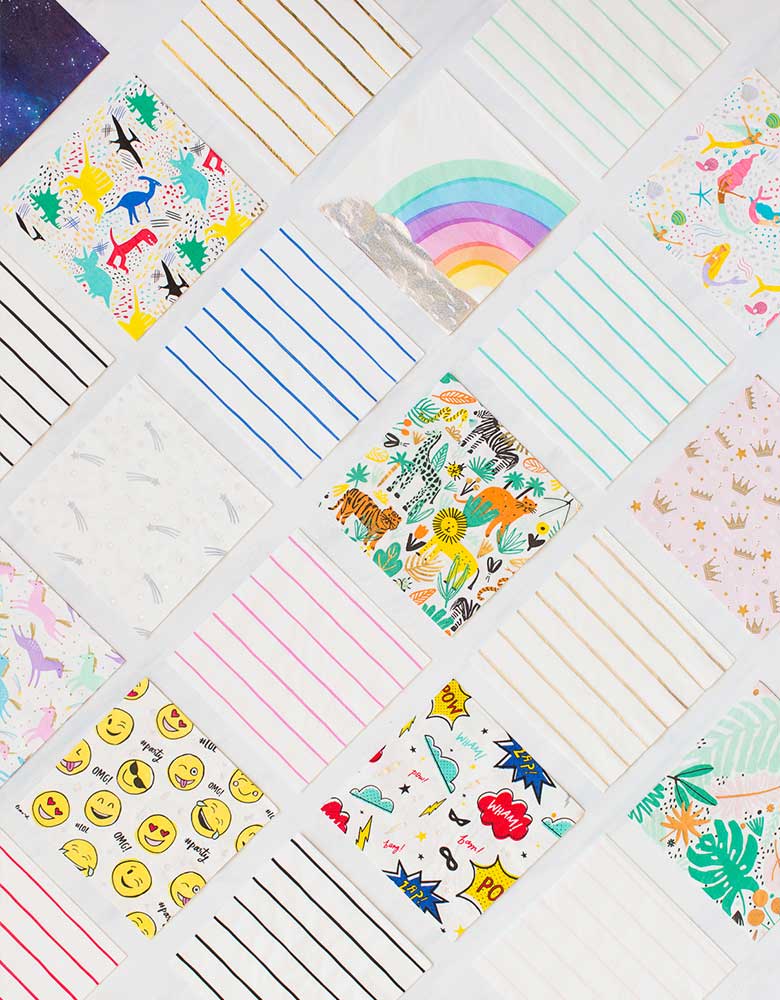 Daydream Society Frenchie Striped Napkins spread out with all festive themed napkins