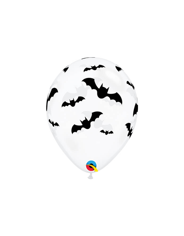 Qualatex Balloons - Bats Clear Latex Balloon, feathering black bat-printed on clear latex, Adding this latex balloon along with Halloween Balloons or bring the ballon itself to with you for trick-or-treating, or decorating for your halloween party, trick-or-treat Halloween party, Witch Party, Haunted House Birthday Party