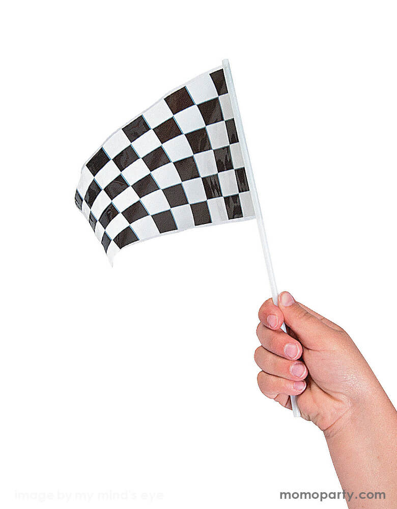 kids holding s Black & White Checkered Flags