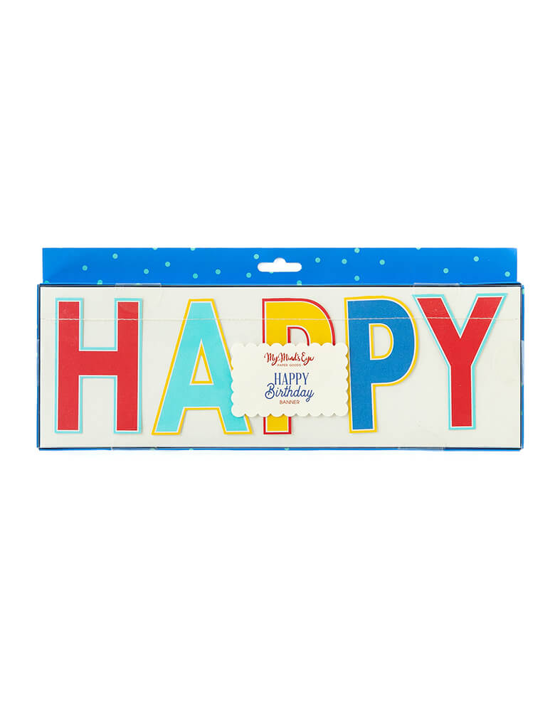 My Mind's Eye Blue Happy Birthday Banner in blue, red, yellow and mint, perfect for boys birthday parties