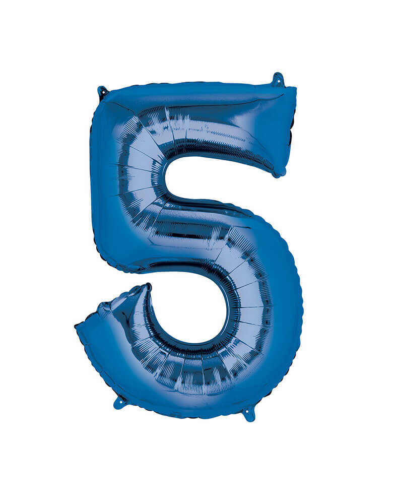 Momo Party Large Blue Number Five Foil Mylar Balloon by Anagram Balloons. This 34 inches Foil Balloon in shape of number 5 is a perfect eye-catching addition to your party.