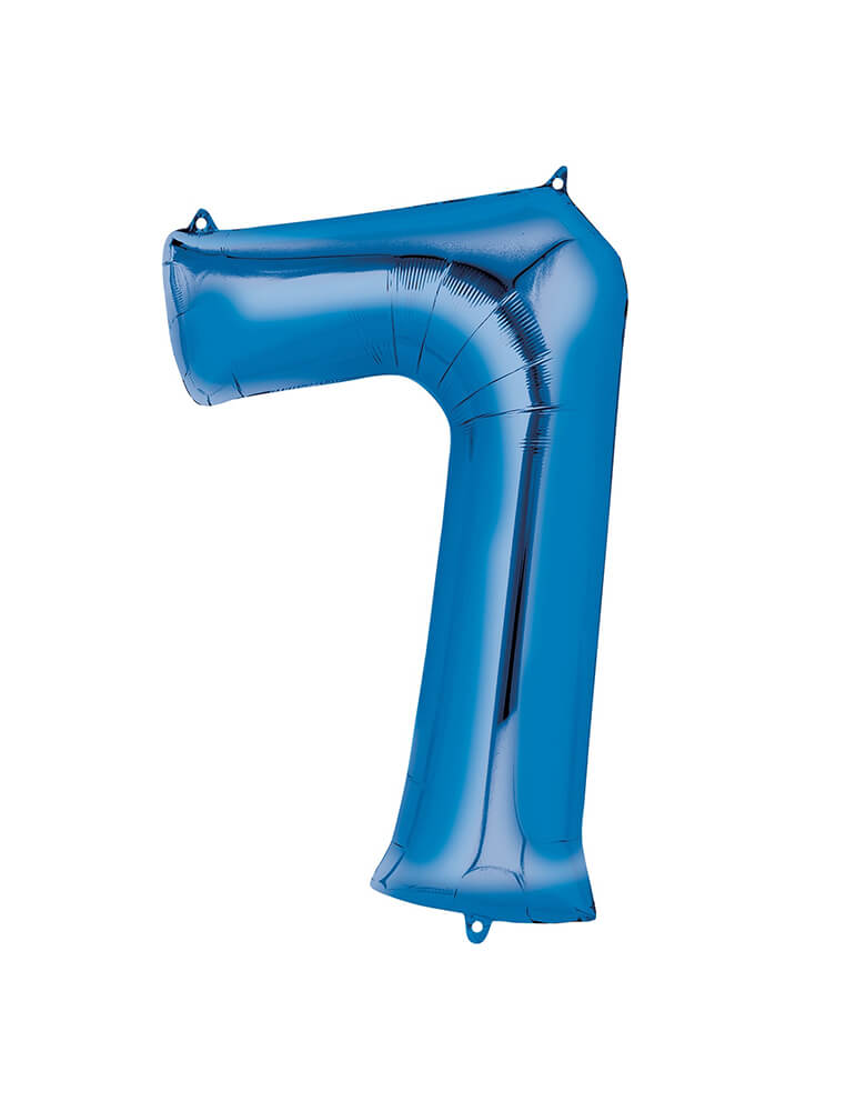 Momo Party Large Blue Number Seven Foil Mylar Balloon by Anagram Balloons. This 34 inches Foil Balloon in shape of number 7 is a perfect eye-catching addition to your party.