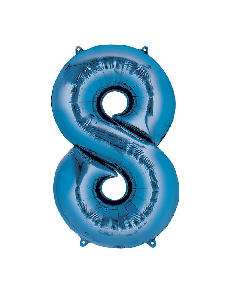 Momo Party Large Blue Number Eight Foil Mylar Balloon by Anagram Balloons. This 34 inches Foil Balloon in shape of number 8 is a perfect eye-catching addition to your party.