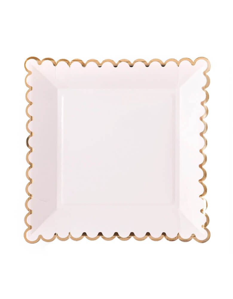 My Mind's Eye - Blush Large Plates. 9” blush paper dinner plates featuring a pink blush color plate with gold foil scalloped edge accents are so lovely and elegant. for Girls Birthday Party, Baby Showers