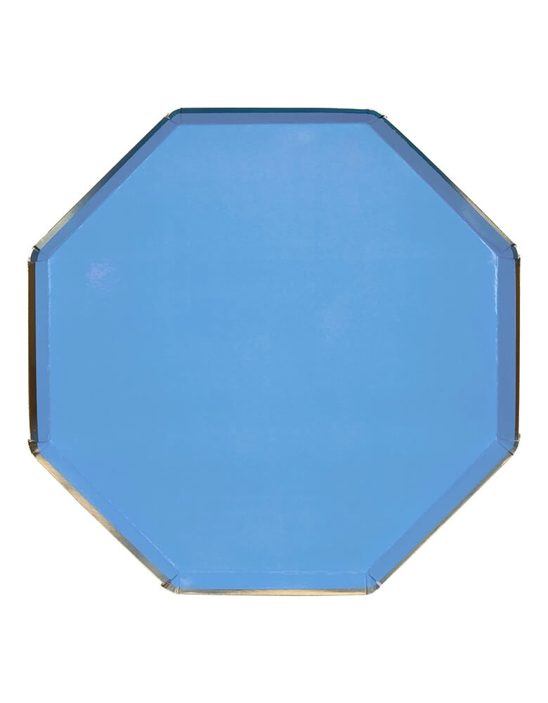 Meri Meri 10.25 inches bright blue octagonal dinner plates with gold foil edge