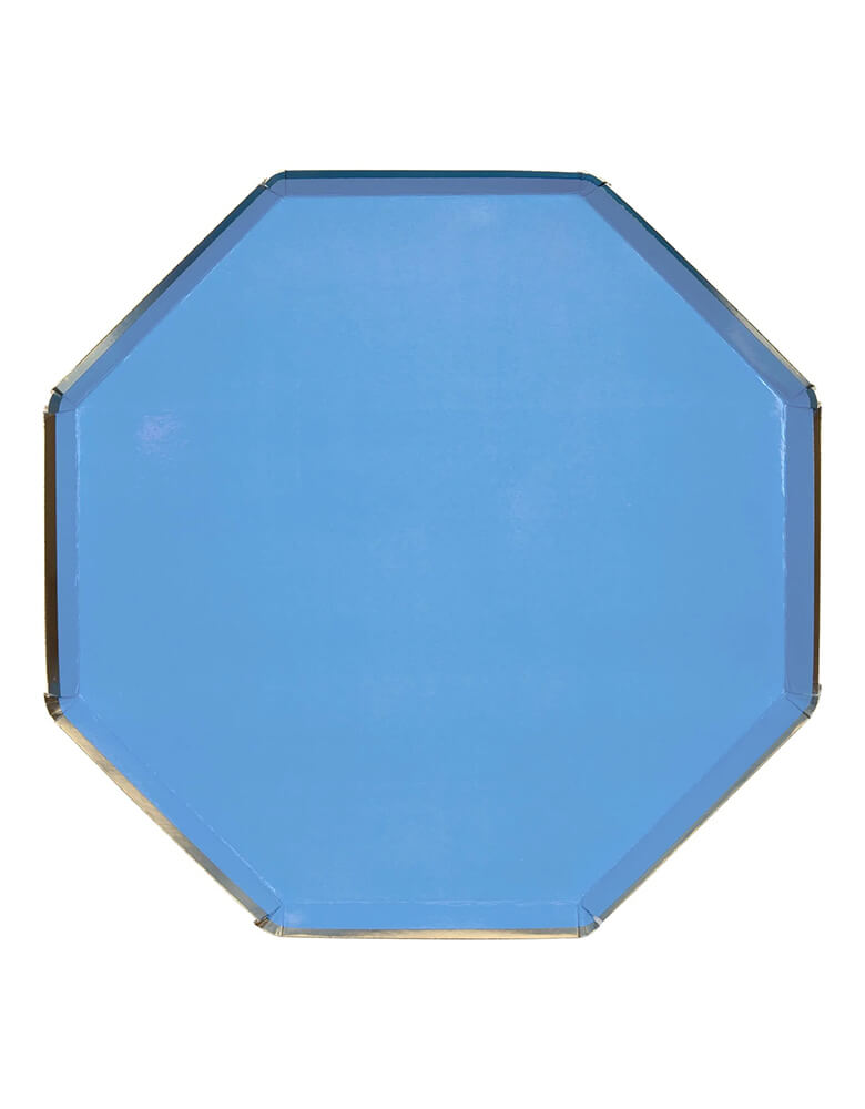 Meri Meri 10.25 inches bright blue octagonal dinner plates with gold foil edge