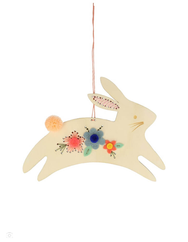 Meri Meri Bunny Embroidery Kit. Crafted a Leaping Bunny shape from plywood, with holes for the embroidering. It's a wonderful creative gift that is fun to make, and is then a fabulous decoration to hang up.