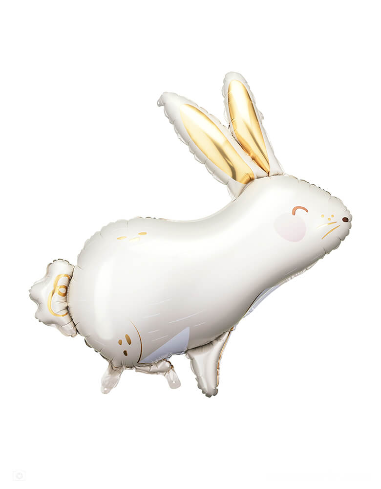 Momo Party's 33 x 32" Easter bunny foil balloon by Party Deco, with gold foil accent, this adorable bunny shaped foil balloon is perfect to set a scene at your Easter celebration.
