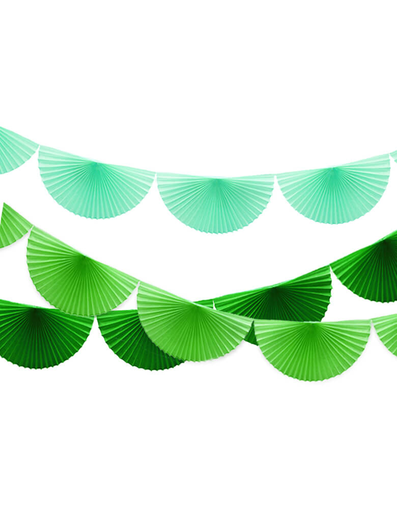 Devra 7 Feet Bunting Paper Fan Garland of Green, Mint, and Lime Green Set for Dinosaur Themed Birthday Party Decoration