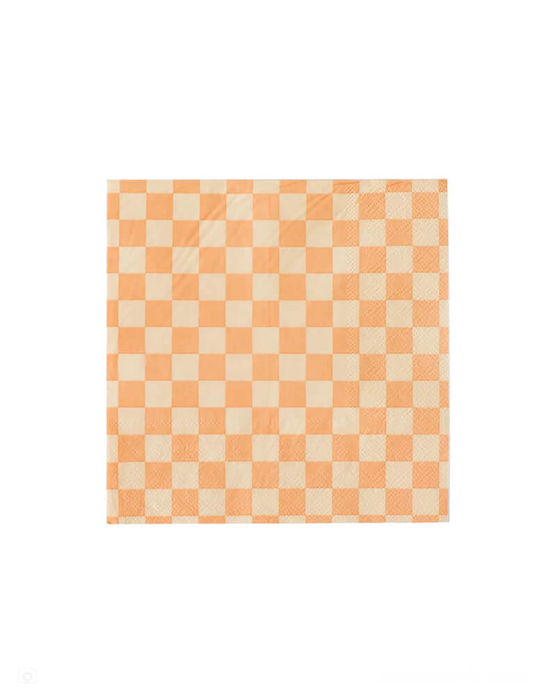 Momo Party's Check it! Peach Checkered Large Napkins by Jollity & Co. Comes in a set of 16 napkins, these checkered print napkins are perfect for mixing and matching with your favorite party pieces or used as stand-alone items.
