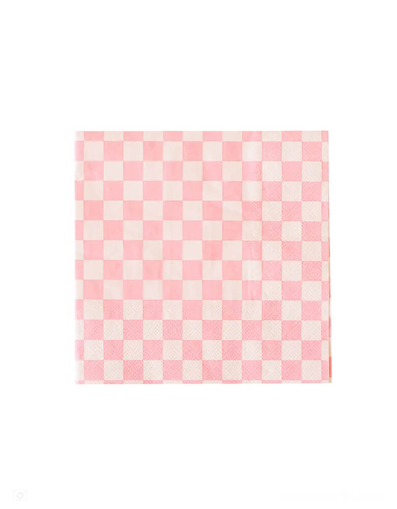 Momo Party's 6.5" Check it! Pink Checkered Large Napkins by Jollity & Co. Comes in a set of 16 napkins, these two-tone plates and checkered napkins are perfect for mixing and matching with your favorite party pieces or used as stand-alone items.