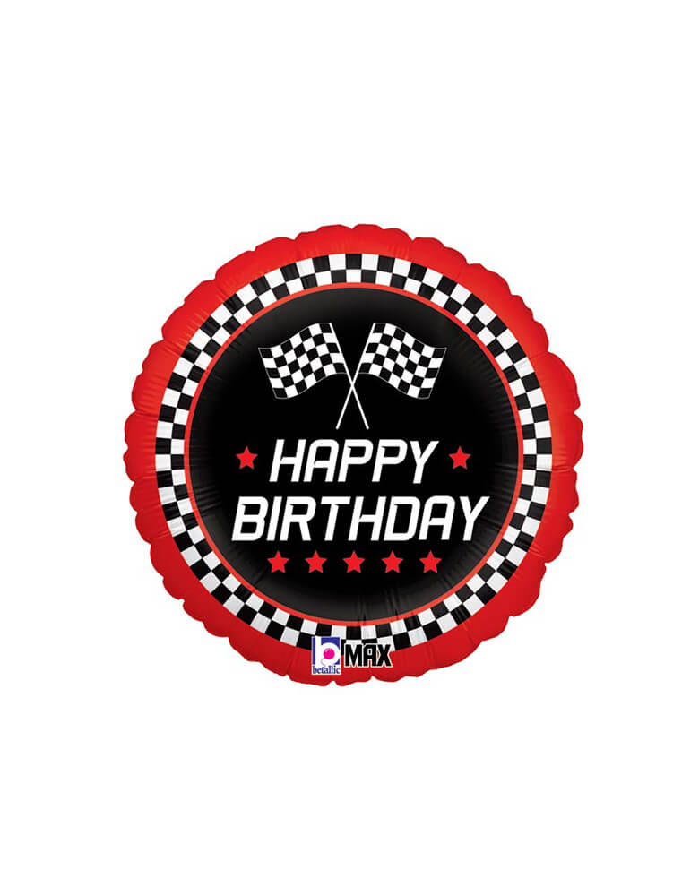 Betallic Balloon - Checkered Flag Happy Birthday Foil Mylar Balloon. Accent your race car themed party with this 18" checkered flag foil balloon with Happy Birthday message on it.