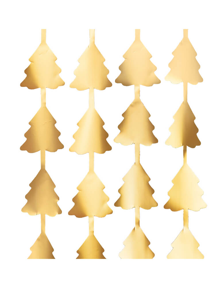 Details of Party deco - Christmas Tree Gold Backdrop. Create the perfect entrance to your Christmas party with this glamorous Christmas tree fold foil curtain! Simply hang this curtain across your doorway to create a glittery surprise and a stunning backdrop for your guests.