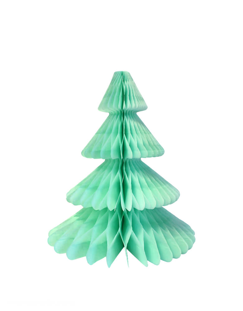 Devra Party Honeycomb Paper Christmas Tree decoration in Mint, 12 inch, Made in the USA with high quality tissue paper. This tissue paper tree will look so adorable for either your Holiday decoration at home or your Christmas event, use it as room decor, table centerpiece, or put them on top of the mantel. Delight your cozy pastel holiday with modern unique designed paper tree. Sold by Momo party store provided modern party supplies, boutique party supplies, chic holiday party supplies