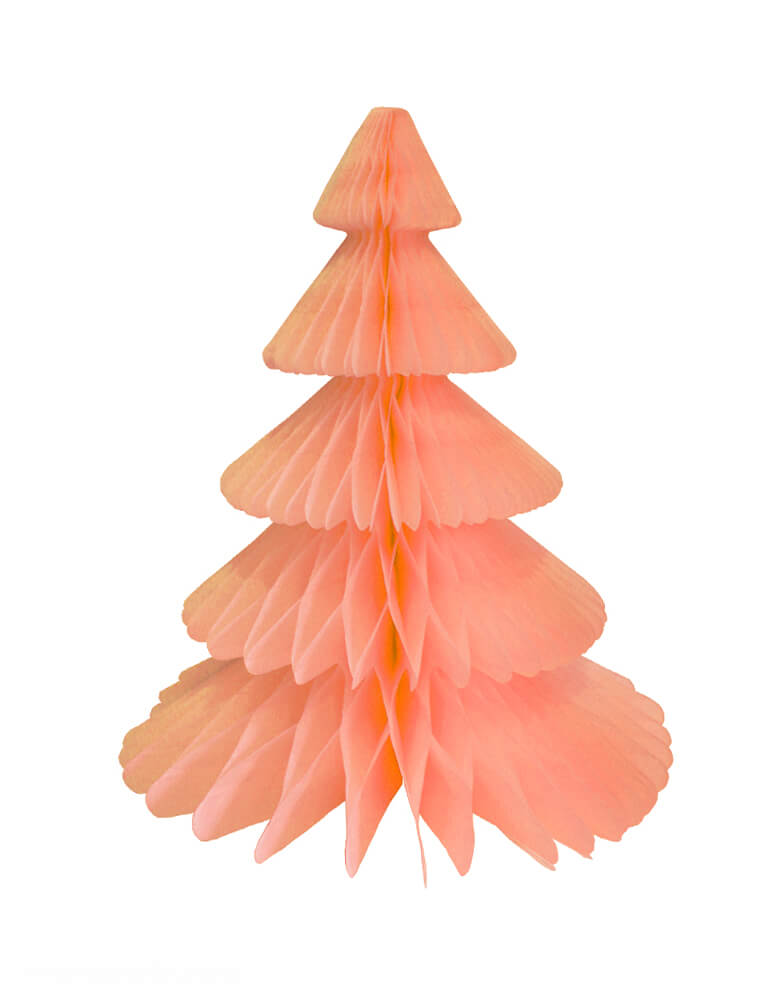 Devra Party Honeycomb Paper Christmas Tree decoration in Peach, 17 inch, Made in the USA with high quality tissue paper. This tissue paper tree will look so adorable for either your Holiday decoration at home or your Christmas event, use it as room decor, table centerpiece, or put them on top of the mantel. Delight your cozy pastel holiday with modern unique designed paper tree. Sold by Momo party store provided modern party supplies, boutique party supplies, chic holiday party supplies