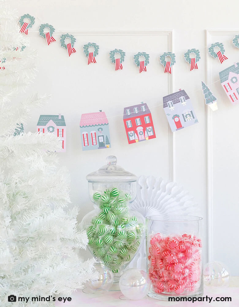 Christmas Village & Wreath Banner Set