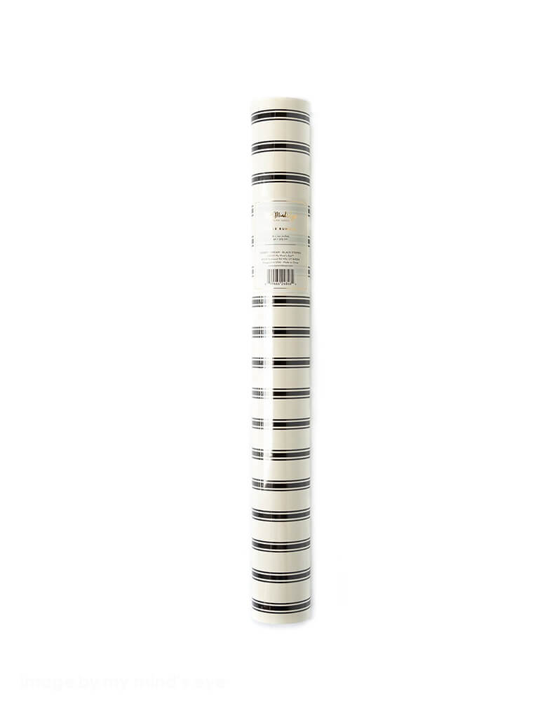 My Minds Eye - Cream with Black Stripe Table Runner. This 16 inches x 10 ft modern cream with black stripe table paper runner makes a perfect table decoration.