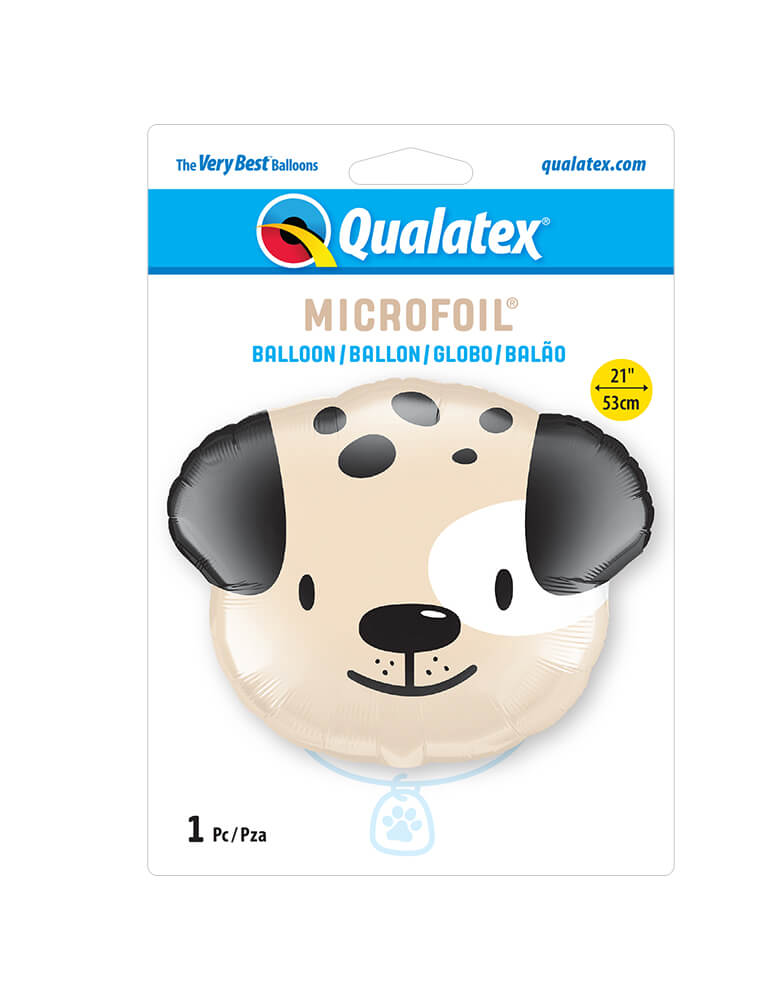 Package of Cute Puppy Dog 21″ Balloon by Qualatex Balloons. It's shaped like a puppy's head and made of foil, making it resilient and even more eye-catching. Make the moment special with this adorable metallic doggy shaped balloon.