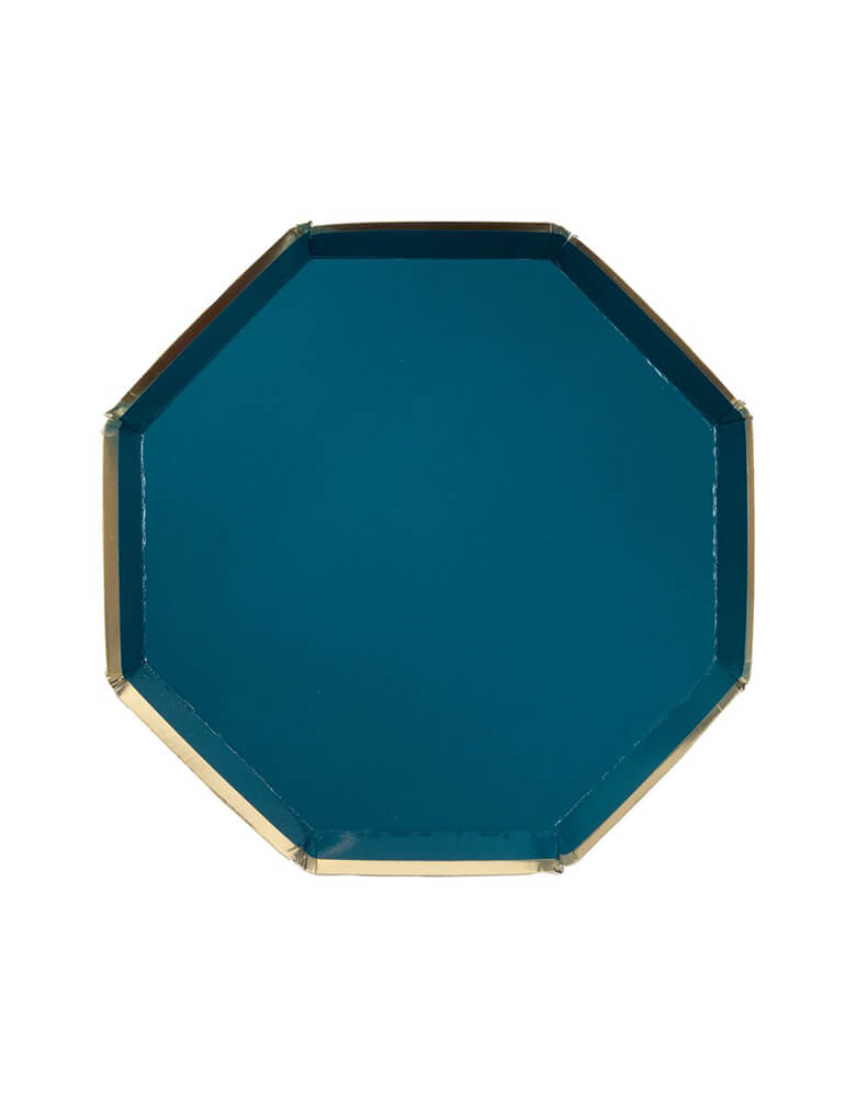 Dark Teal Side Plates by Meri Meri. These stylish side plates, in a gorgeous dark teal color with shiny gold foil border, are perfect for nibbles or party cake. Made from high-quality card with a superb gloss finish.