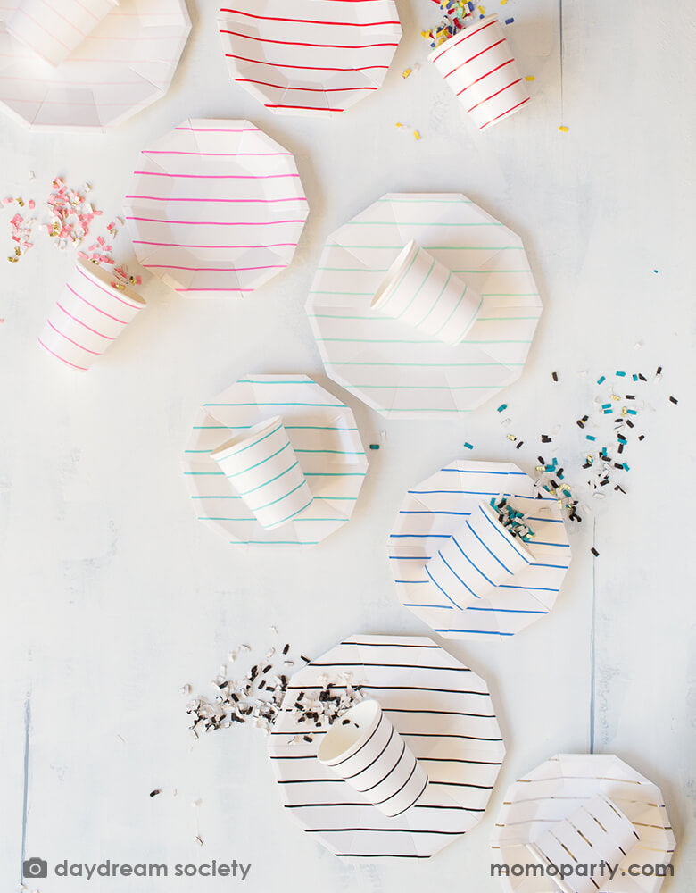 Cerise Striped Large Plates (Set of 8)