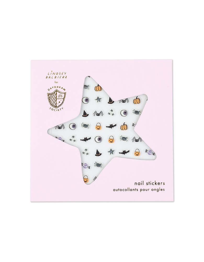 Jollity & Co Party Boutique - Daydream society collection - Hocus Pocus Nail Stickers. This Safe and non-toxic nail stickers, included pack of 1 sheet of 100 sticker, Illustrated by Lindsey Balbierz. featuring silver foil elements, these Halloween nail stickers have put a spell on our fingers. They are also make the perfect non-candy treat!