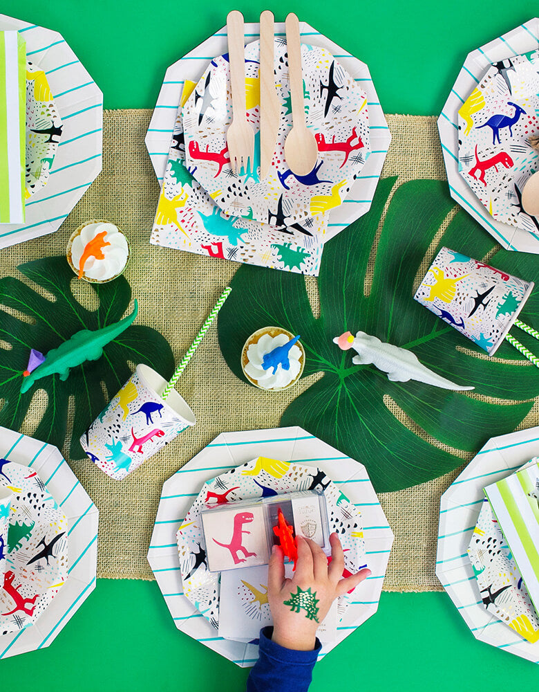 Dinosaur Party Table setup Top view shot