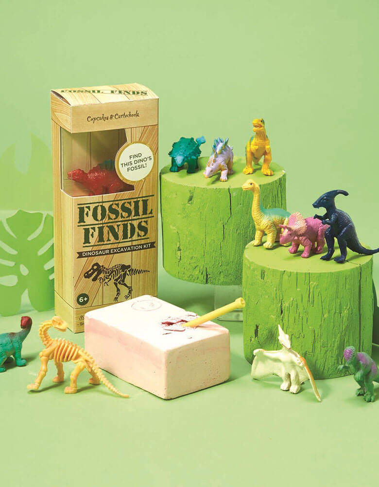 Two's Company Dinosaur Fossil Excavation Kit Full Collection Spreadout Perfect for kids dinosaur themed party activities or use them as goodie bag fillers