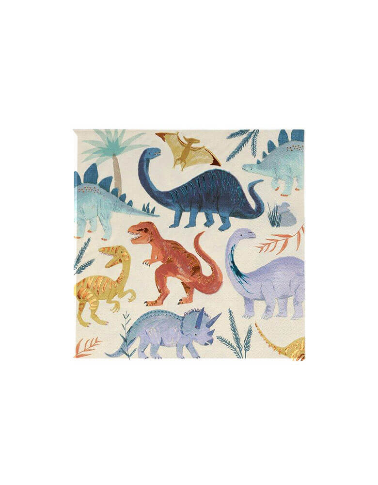 Meri Meri Dinosaur Kingdom Large Napkins featuring multiple kinds of dinosaurs