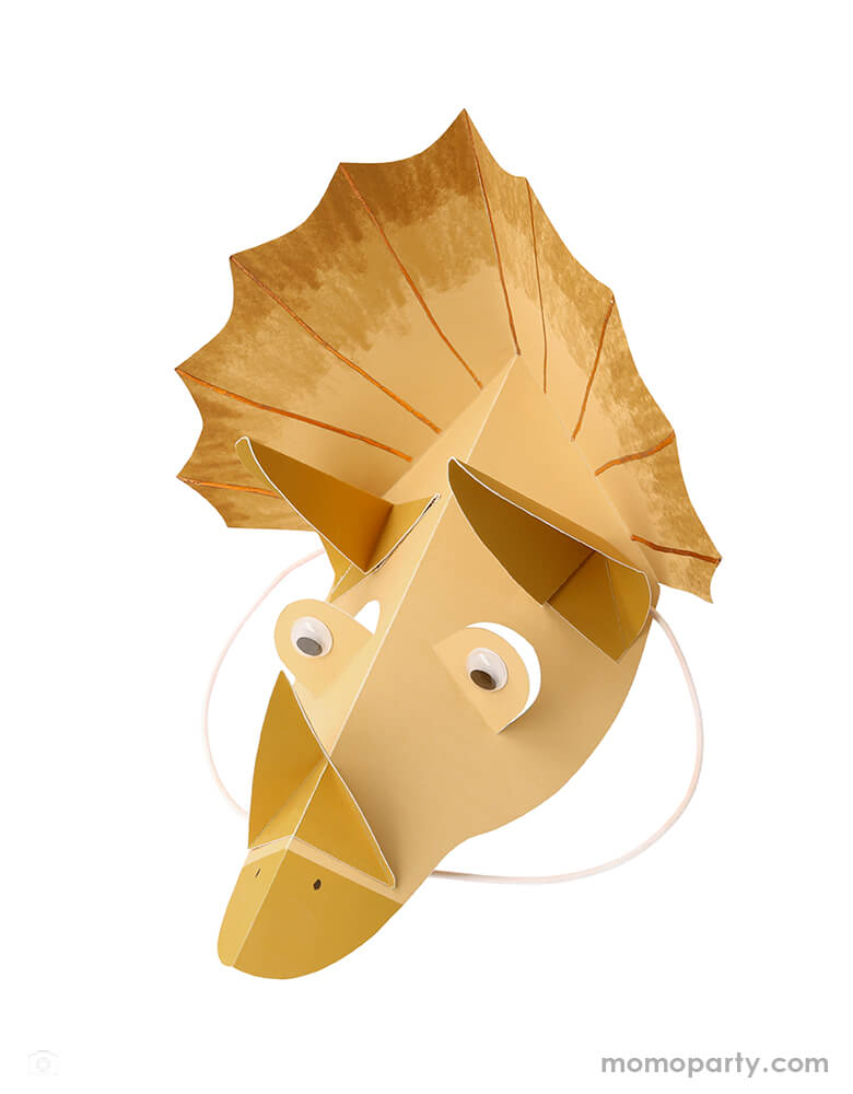 Meri Meri - 205480 Dinosaur Kingdom Party Hats in brown. These Dinosaur Kingdom Party Hats in 4 colors featuring googly eyes with white elastic. they are truly roar-some! Make a dinosaur party extra special with these amazing Triceratops hats.