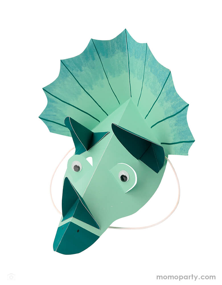 Meri Meri - 205480 Dinosaur Kingdom Party Hats in green. These Dinosaur Kingdom Party Hats in 4 colors featuring googly eyes with white elastic. they are truly roar-some! Make a dinosaur party extra special with these amazing Triceratops hats.