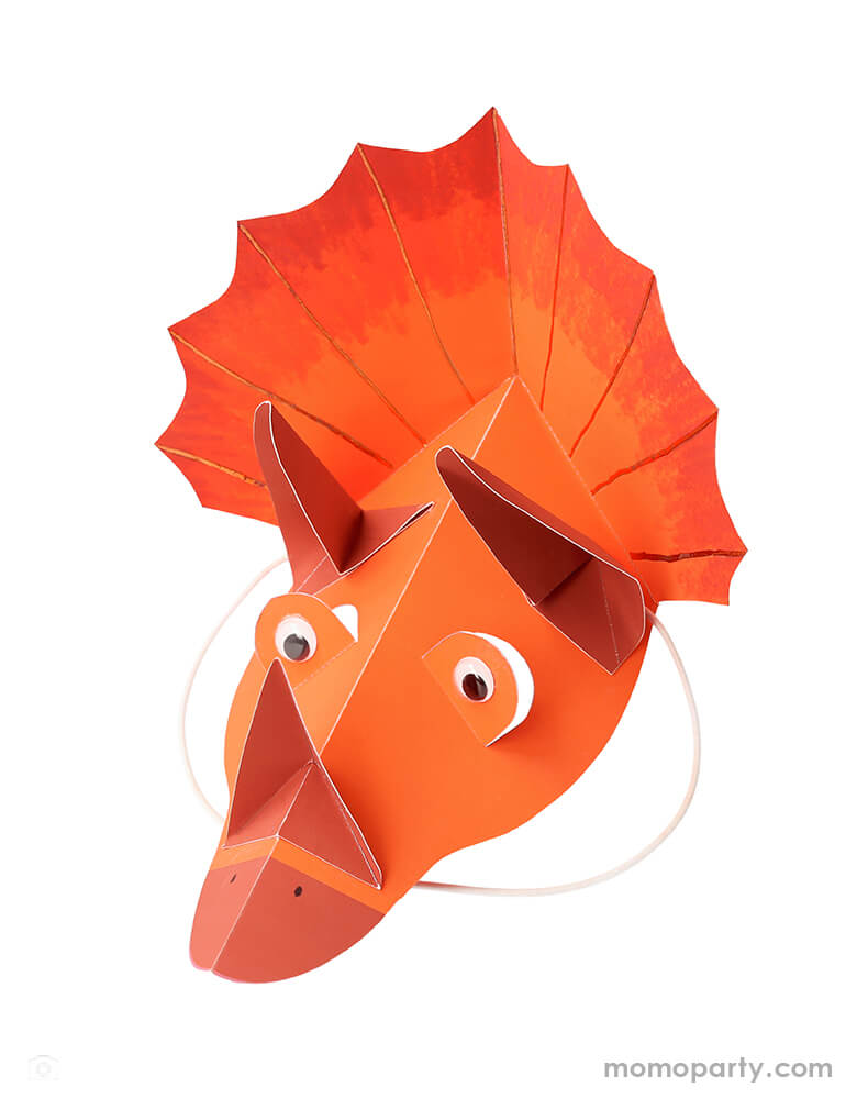 Meri Meri - 205480 Dinosaur Kingdom Party Hats in red. These Dinosaur Kingdom Party Hats in 4 colors featuring googly eyes with white elastic. they are truly roar-some! Make a dinosaur party extra special with these amazing Triceratops hats.
