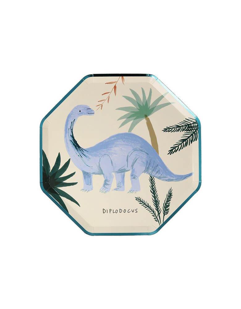 Meri Meri Dinosaur Kingdom Side Plate with Diplodocus design