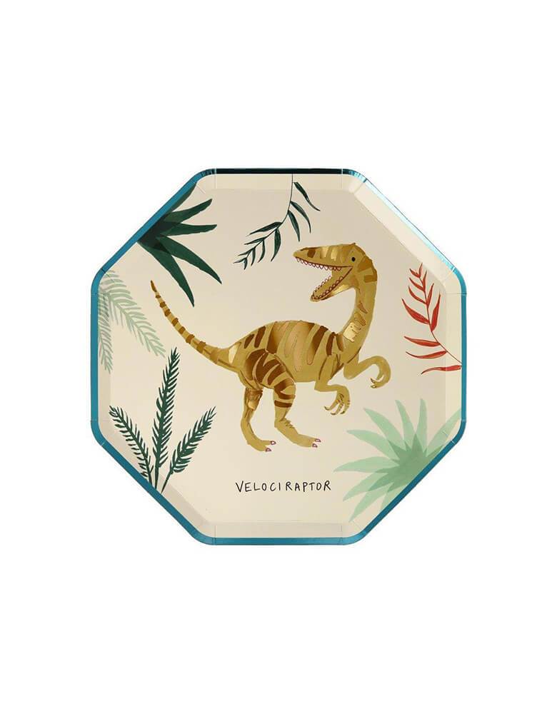 Meri Meri Dinosaur Kingdom Side Plate with Velociraptor design