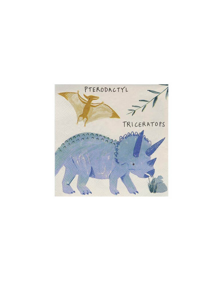 Meri Meri Dinosaur Kingdom Small Napkin with Triceratops design