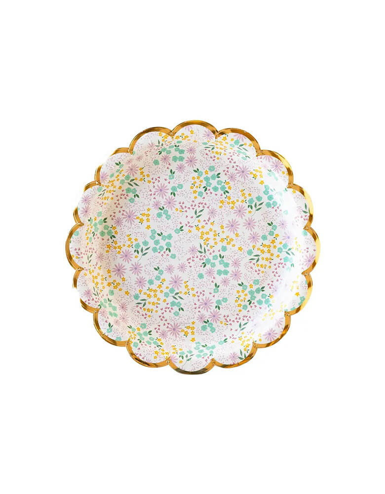 Momo Party's 7x7" ditsy floral scallop plates by My Mind's Eye. Come in a set of 8, they feature a gorgeous floral pattern and will look fabulous for your spring party table.