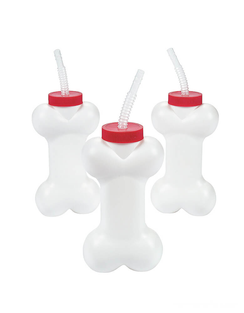 Molded Dog Bone Cups with Straws - 12 count